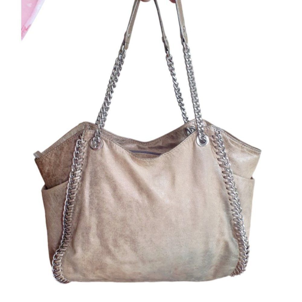 Michael Kors Handbag Women L Chelsea Metallic Tan Whipstitch Tassel Shoulder Bag - Picture 11 of 15